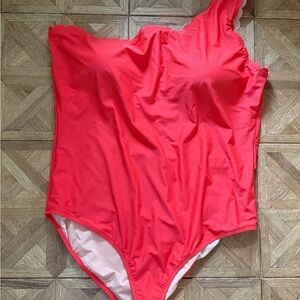 NWT J. Crew Orange Scalloped One-Shoulder One Piece Swimsuit Size 3X